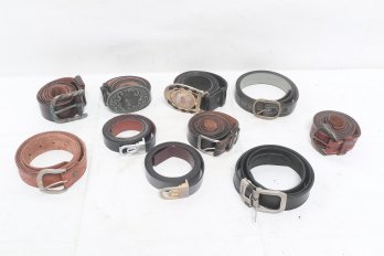 Group Of Vintage Leather Belts With Belt Buckles