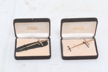 Two Vintage Gold Plated ' Sword' Toothpicks Made By Foster & Co In Boxes