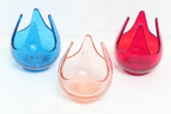 Three Vintage Viking Crackle Glass Votive Candle Holders - From Thierry Mugler Fashon Designer Estate