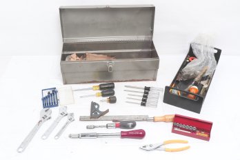 Vintage Metal Tool Box With Tools