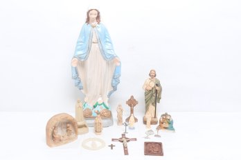 Group Of Catholic Statues And Items