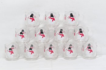 Set Of 12 Luminarc Durand France Snowman Christmas Mugs Glasses