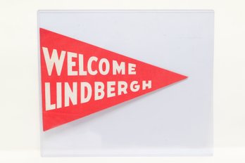 Vintage Welcome Lindbergh Red Pennant Banner