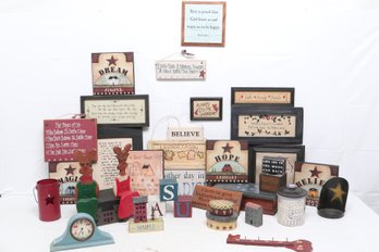 Collection Wood Folk Art Decorative Items And Signs