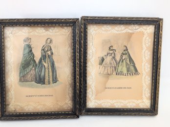 Pair Of Framed Antique Hand Colored Sampler Printed