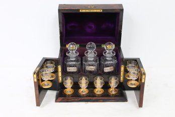 Antique Coromandel Decanter Box With Content