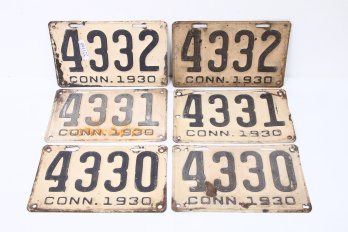 Rare Consecutive Numbers 3 Sets Of License Plates From 1930