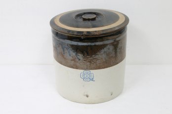 Vintage 6 Gallon 2-tone Stoneware Crock With Lid