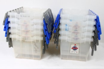 Group Of 10 Matching Plastic Totes Bins With Lid 12 Gal Each - Stackable