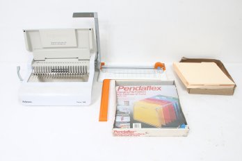 Group Of Office Accessories - FELLOWES PULSAR 300, FRISKARS Paper Cutter, Pendaflex System And Folders