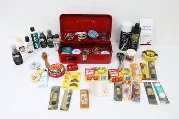 Group Of Shoe Leather Cleaning Polishing Products, Accessories, Etc.
