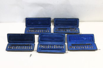 GROUP OF 5 GERMANY PELIKAN GRAPHOS TECHNICAL PENS WITH 12 NIBS IN EACH BOX -USED