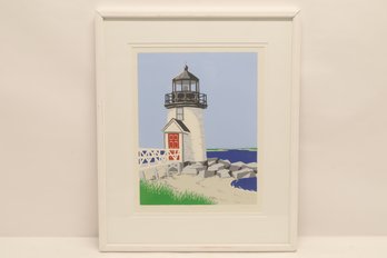 Eric Holch Bass Point Light Signed & Numbered Lighthouse Print Framed 24.5' X20.25'
