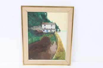 Vintage 1972 Oil On Canvas ' Boat House ' Signed By The Artist