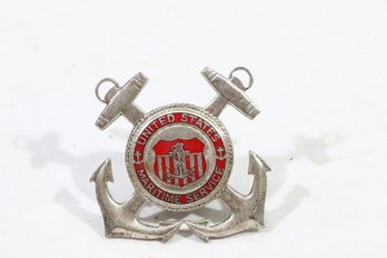 VINTAGE CORO STERLING SILVER WWII UNITED STATES MARITIME SERVICE PIN CAP BADGE