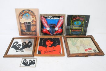Group Of Vintage Collectible Glass Wall Decor - The Beatles, Jim Morrison, ZZ Top, Jack Daniels, White Horse