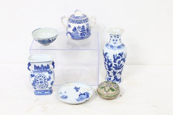 Group Of Chinese Porcelain Vases, Small Plates And Cloisonne Enameled Trinket Box