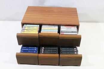 GROUP OF 65 VINTAGE COUNTRY MUSIC CASSETTE TAPES IN 6-DRAWERS STORAGE CASE