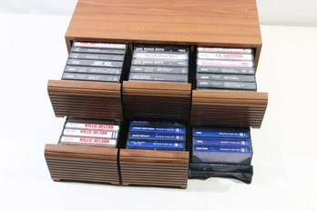 GROUP OF 65 VINTAGE COUNTRY MUSIC CASSETTE TAPES IN 6-DRAWERS STORAGE CASE