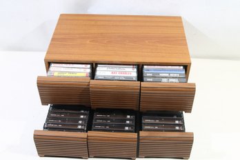 GROUP OF 65 VINTAGE COUNTRY MUSIC CASSETTE TAPES IN 6-DRAWERS STORAGE CASE