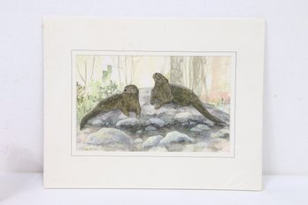 POLLY FRENCH Limited Edition Print 12 Of 25 Titled ' Otters '