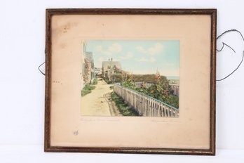 Antique Hand Colored Photograph ' Hollyhock Row, Sconset Nantucket ' Signed By H. Marshall Gardner