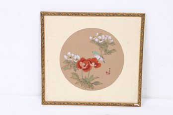 Vintage Chinese Peony Art Painting Watercolor On Silk - Signed Possibly By Zhang Xiwu (according To Google)