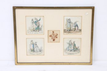 Vintage Framed Collection Of 19th Century French Costume Or Fashion Hand Colored Engravings