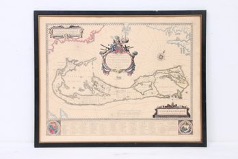 Vintage Print Of Mappa Aestivarum Insularum, Antique Map Of Bermuda Published In Amsterdam In 1640 By W. Blaeu