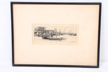 Antique Original Etching Titled ' Thames Warehouses ' Created By James McNeill Whistler