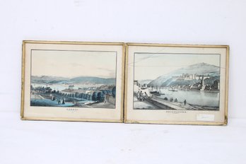 Pair Of Antique 19th Century E.B & E.C. KELLOGG Heidelberg & Geneva Etching Lithograph