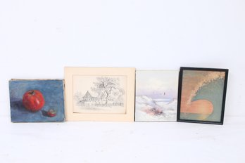 Group Of 4 Small Paintings Some Signed By Artists - See Images