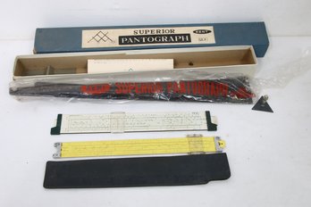 Group Of Vintage Architect Scientific Rulers Pickett N902-eS, K&e 4158 Rule And KENT Pantograph