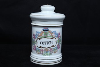 Antique 'COTTON' Barber Jar W/Lid