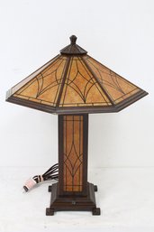 Modern Tiffany Style Metal Light Table Lamp With Glass Shade And Base