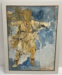 Vintage Mixed Media Painting Signed Hazard Durfee Pergamon Altar Greek Figure