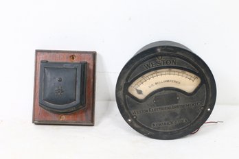 Antique Weston Volt Meter And Holtzer Cabot Alarm Bell Steampunk Parts