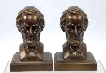 Antique Set Cast Brass ABRAHAM LINCOLN BUSTS Statues/Bookends