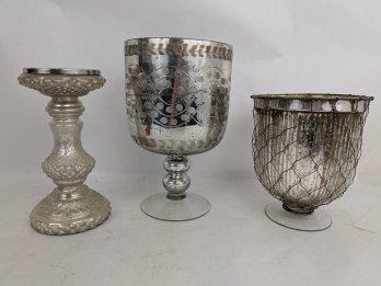 Mercury Glass Compotes And Pillar