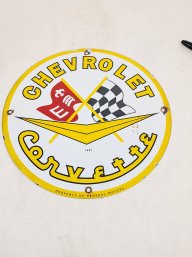 Vintage Porcelain Single Sided Chevy Corvette Dealer Sign