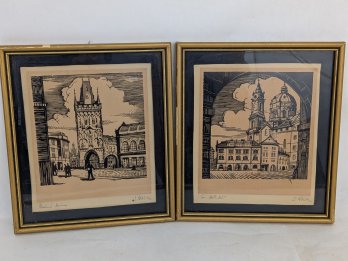Antique Pair Of Woodblock Prints