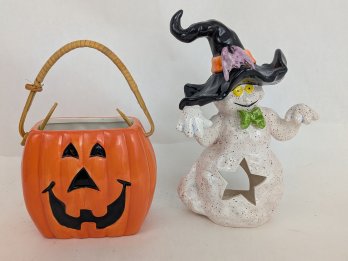 Ceramic Halloween Pumpkin And Ghost