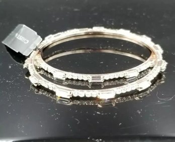 New Set Of  2 Cristabelle Bangle Bracelets W/emerald And Round Crystals *fits Larger Wrist 8'