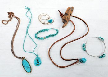 6 Pc. Vintage Lot ARTISAN SOUTHWESTERN TURQUOISE & HOWLITE Jewelry Lot