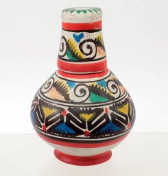 Vintage Hand-Decorated MEXICAN POTTERY Water Carafe & Cup TUMBLE-UP