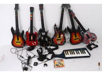 Group Of Play Station Guitars And Related Items
