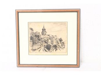 Antique German Etching Signed In Pencil