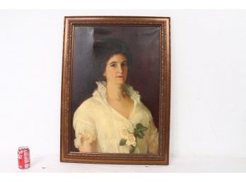 Large Antique Oil Painting Portrait Circa 1914