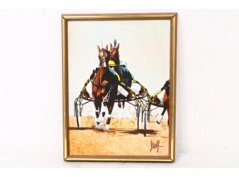 Vintage Horce Race Oil Painting Signed Wolf