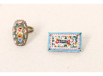 Two Vintage/antique Micro Mosaic Jewelry Pieces